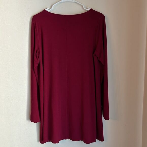 Eileen Fisher women Crew neck tunic long sleeve red maroon deep red size Med EUC - Picture 9 of 9